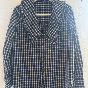 English Factory Gingham Oversize Ruffle Collar Shirt